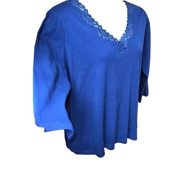 JONES NEW YORK SIGNATURE Women's Plus Size Royal Blue Lace V- Neck Top Size 2X - Picture 3 of 10